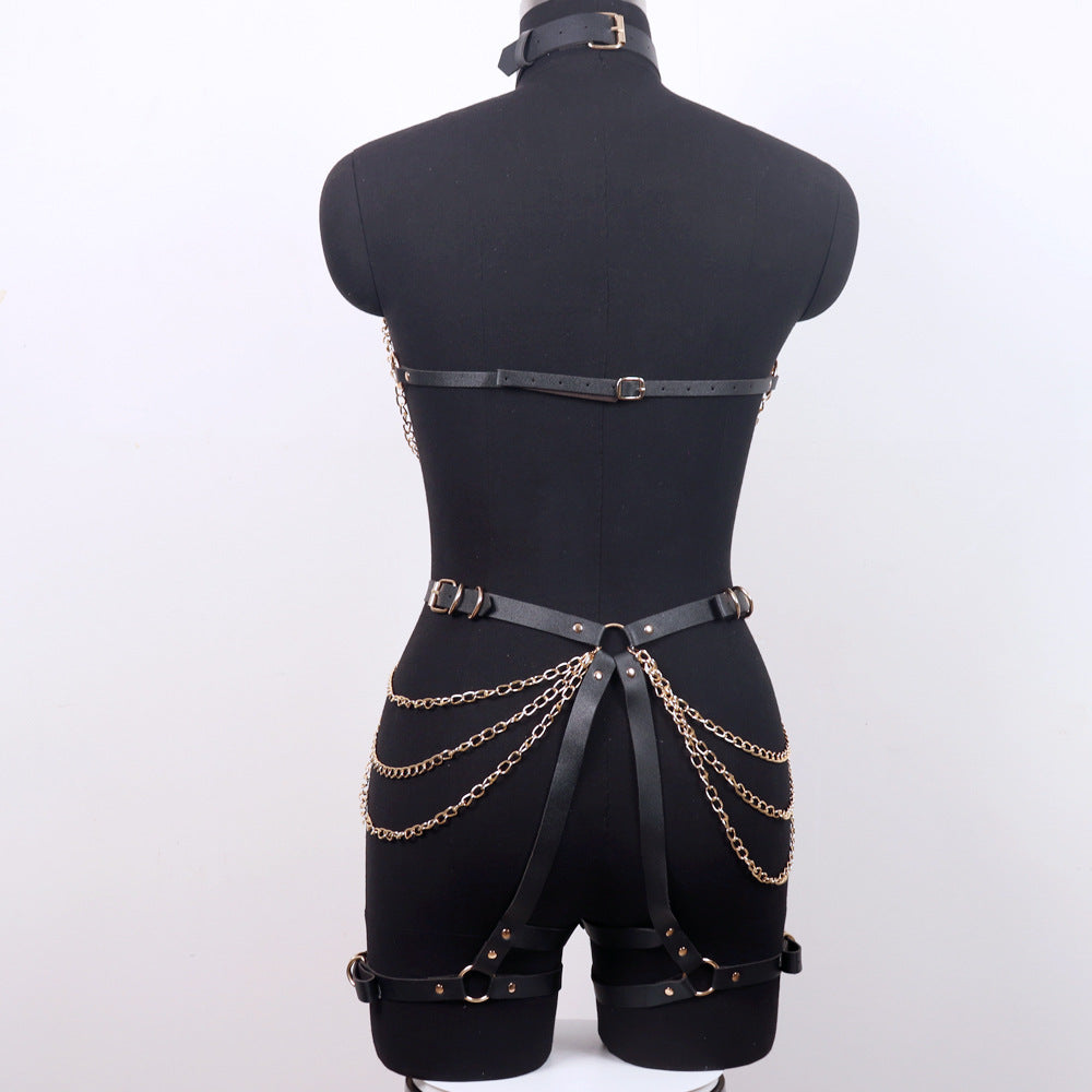 Image of fashion alternative sm bondage pants leather adult bondage bondage clothes couple leggings chain accessories sex products wholesale